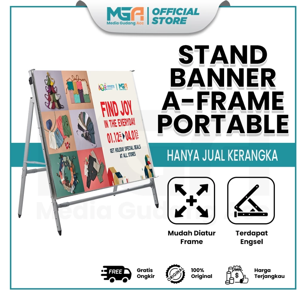 Stand Banner A-Frame Portable | Rangka Banner Promosi Event & Café | Bisa Lipat & Adjustable