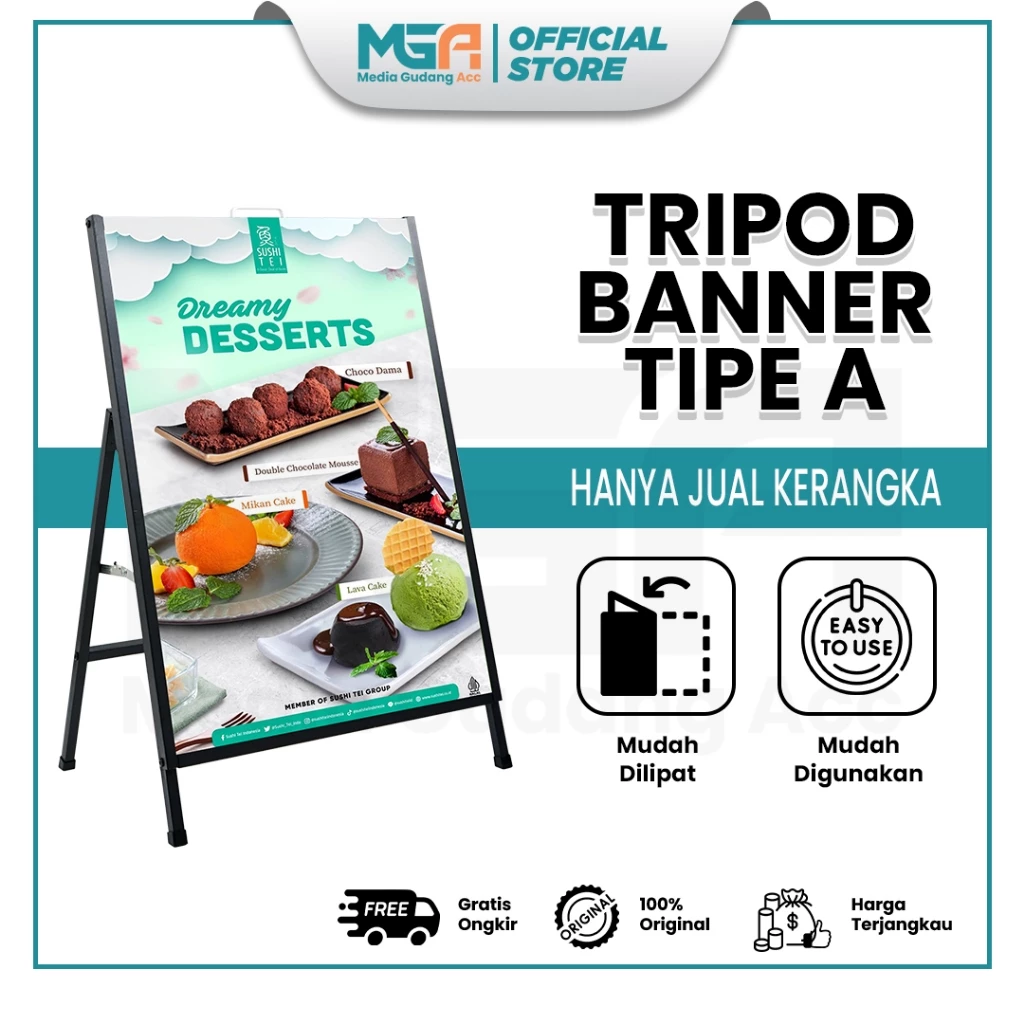 Tripod Banner Type A 1 Sisi / Stand Banner Lipat Depan Toko / Pavement Stand / Standing Banner Promosi Sidewalk