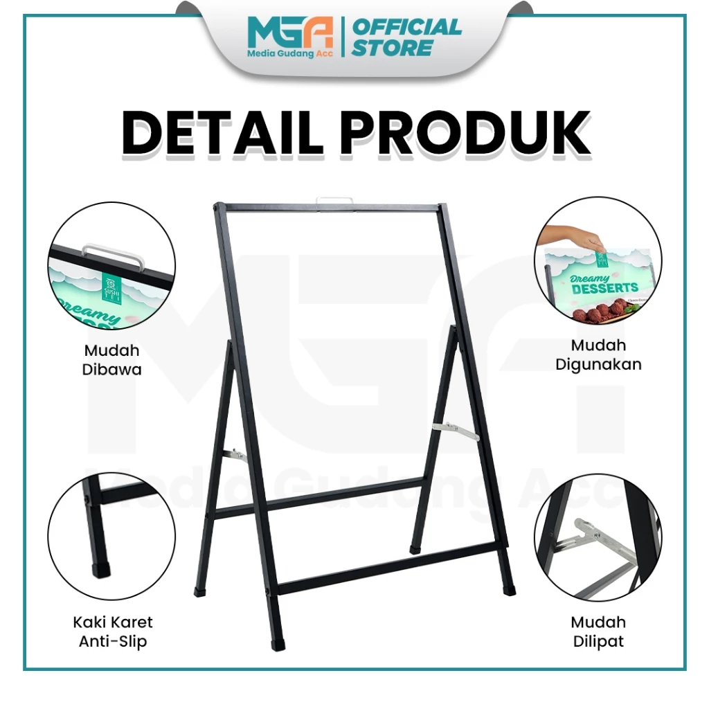 Tripod Banner Type A 1 Sisi / Stand Banner Lipat Depan Toko / Pavement Stand / Standing Banner Promosi Sidewalk - Image 5