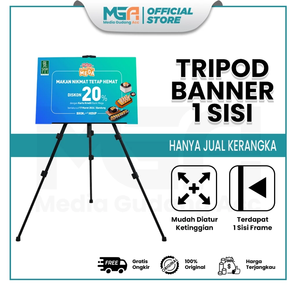 Tripod Banner 1 Sisi / Stand Frame / Banner Stand / Stand Foto Wedding / Standing Frame Lukis / Standing Banner