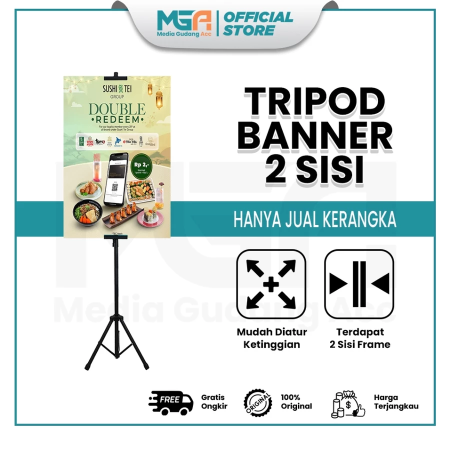 Tripod Banner 2 Sisi / Standing Banner Promosi / Tripod Stand Banner Berdiri / Tiang Banner 2 Sisi / Tripod Standing Frame